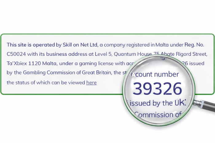 Magnifying glass over a Gambling Commission issues UK gambling license to PlayOJO reading 39326