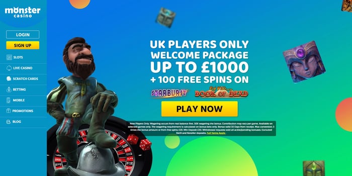 New players at Monster Casino can claim £1,000 in bonuses as well as 100 free spins for Starburst and Book of Dead