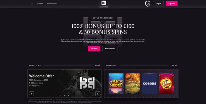 On entering the main PlayGrand Casino lobby, you'll find a 100% welcome offer worth up to £100 plus 30 free spins 