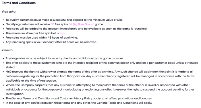 MrQ Casino Pay by Mobile deposit information from the payment page on website
