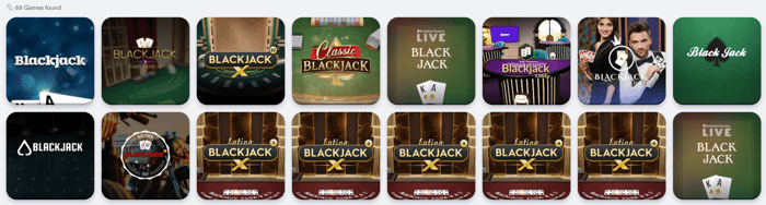 Casumo Blackjack lobby