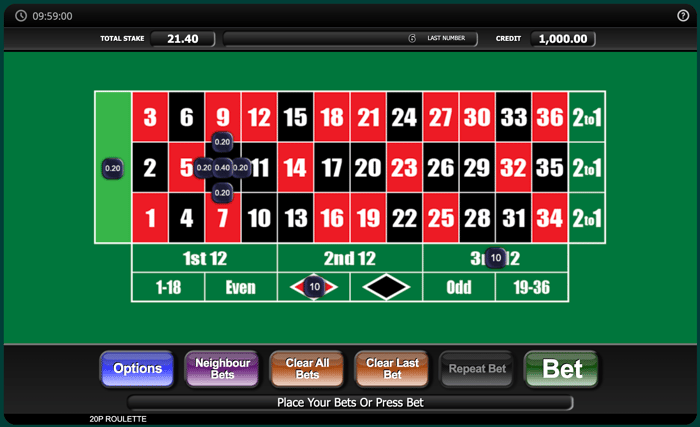 20p Roulette demo table