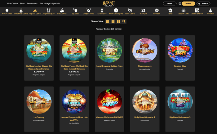 The Jackpot Village Casino games selection is extensive, with 56 popular games highlighted here to give UK players a great starting point.