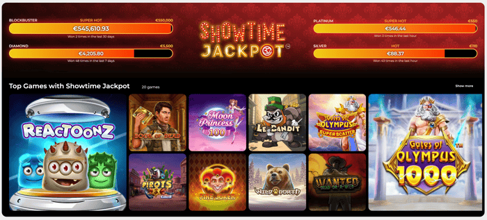 32Red Showtime Jackpot lobby
