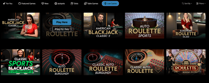 Neptune Play Live Casino lobby after a PayPal deposit