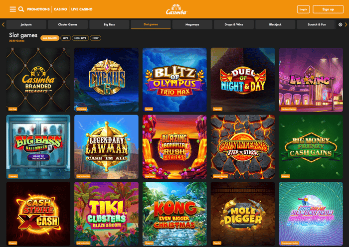 The Casimba slots lobby features 1,000+ titles