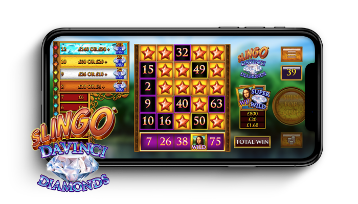 Da Vinci Diamonds Slingo game being played on a mobile device