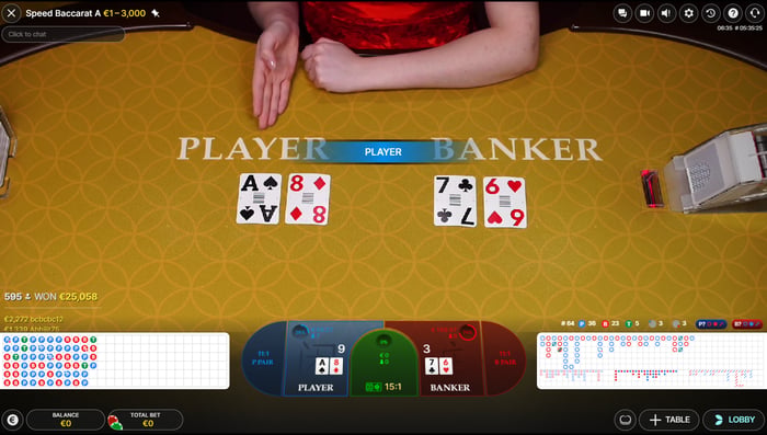Live Casino baccarat table from Evolution Gaming after making a PayPal deposit