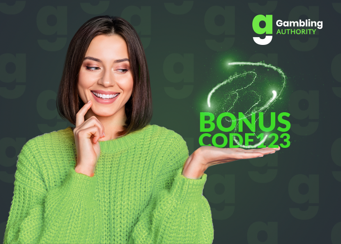 A woman dressed in the green colours of GamblingAuthority checks out the latest casino bonus codes